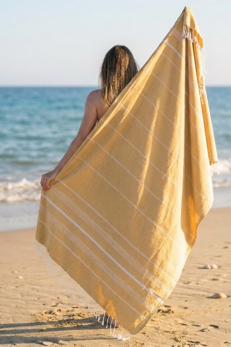 Большое полотенце для пляжа Peshtemal Beach Pool Spa Mustard Yellow Большое полотенце для пляжа Peshtemal Beach Pool Spa Mustard Yellow