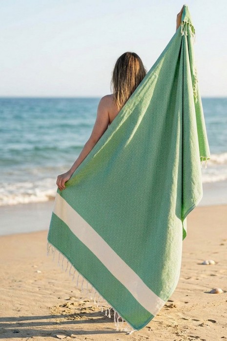Пляжное полотенце Peshtemal Elmas Green-Cream