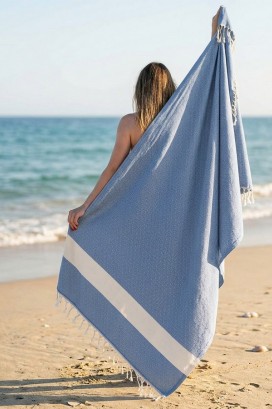 Пляжное полотенце Peshtemal Elmas D.Blue-Cream