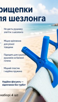 Прищепки для пляжного полотенца 4 шт синие Прищепки для пляжного полотенца 4 шт синие