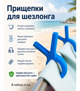 Прищепки для пляжного полотенца 4 шт синие Прищепки для пляжного полотенца 4 шт синие