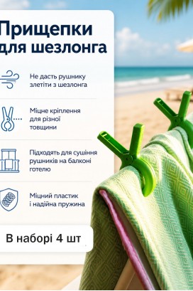 Прищепки для пляжных полотенец 4 шт зеленые Прищепки для пляжных полотенец 4 шт зеленые