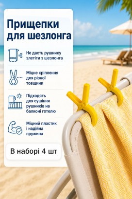 Прищепки для пляжного полотенца 4 шт желтые Прищепки для пляжного полотенца 4 шт желтые